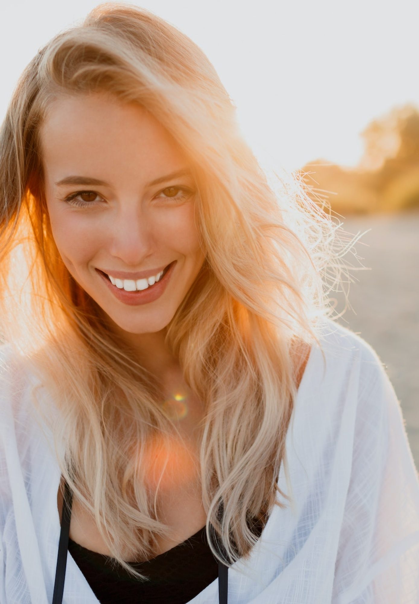 Smiling blond woman.